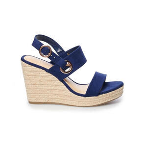 LC Lauren Conrad Navy Sherbet Wedge Espadrille Shoes Women's size 7 rose gold